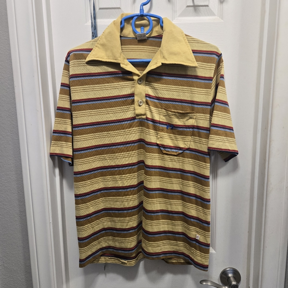 Hang Ten Vintage Striped Yellow Polo Shirt Size L